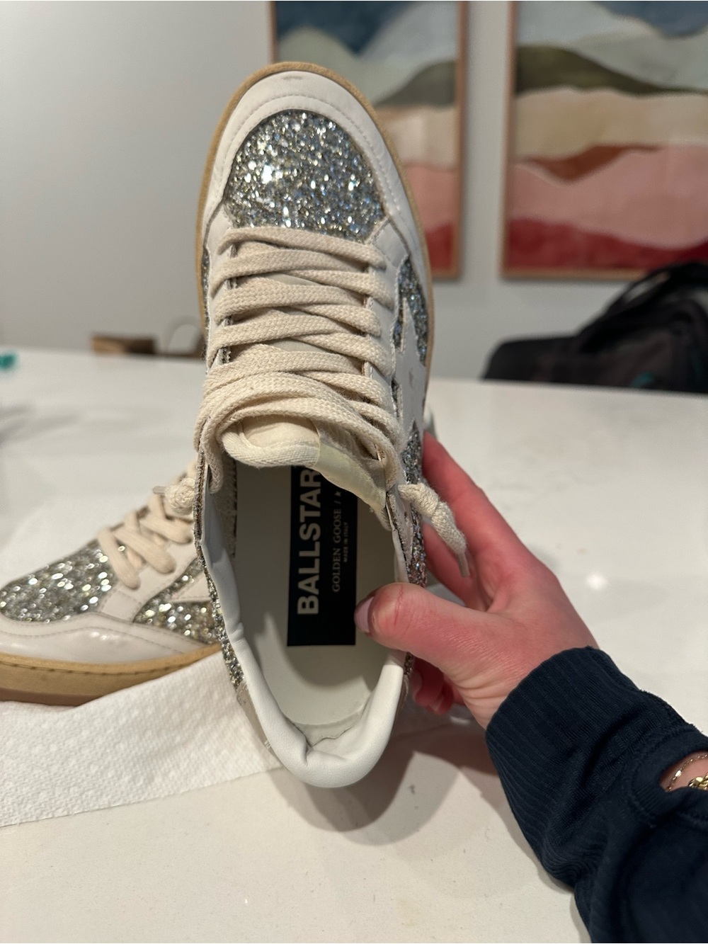 Golden Goose Women's Silver/Gold Glitter Star Sneakers - Picture 5 of 8